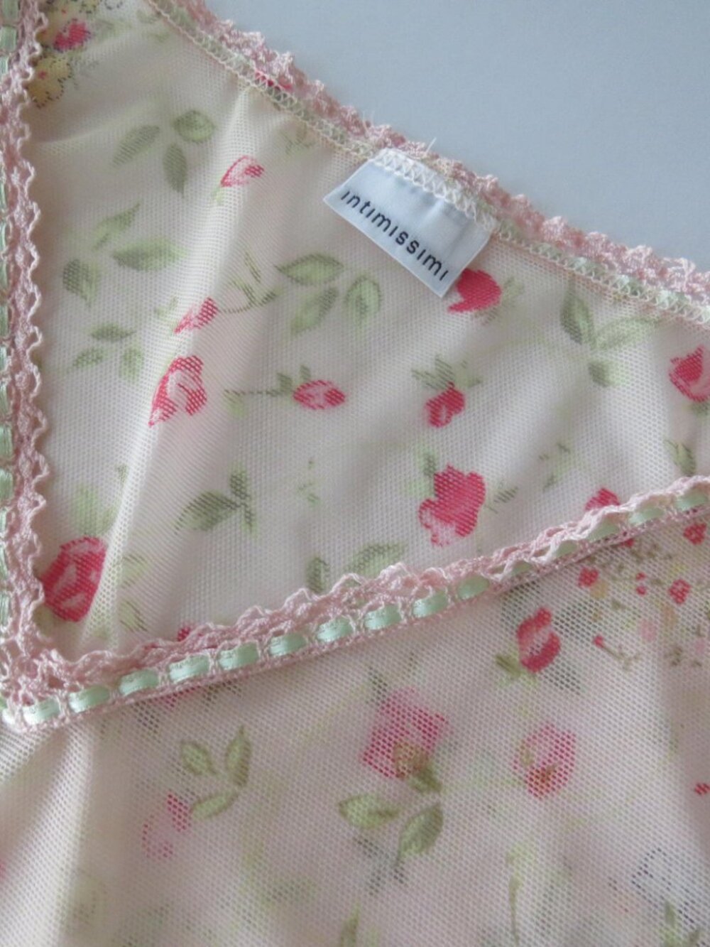 Vintage Italian Sheer Pink Floral Mesh Tank Top, Vintage Intimissimi Ditsy Rose - Picture 5 of 10